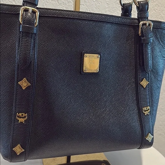 MCM Black Zip Tote with Gold Studs - Picture 2 of 13